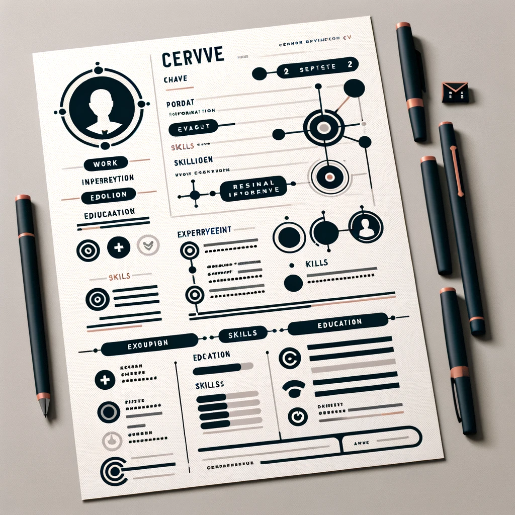 Create a sleek, professional CV template showcasing modern design elements. The template should include placeholders for personal information, work ex